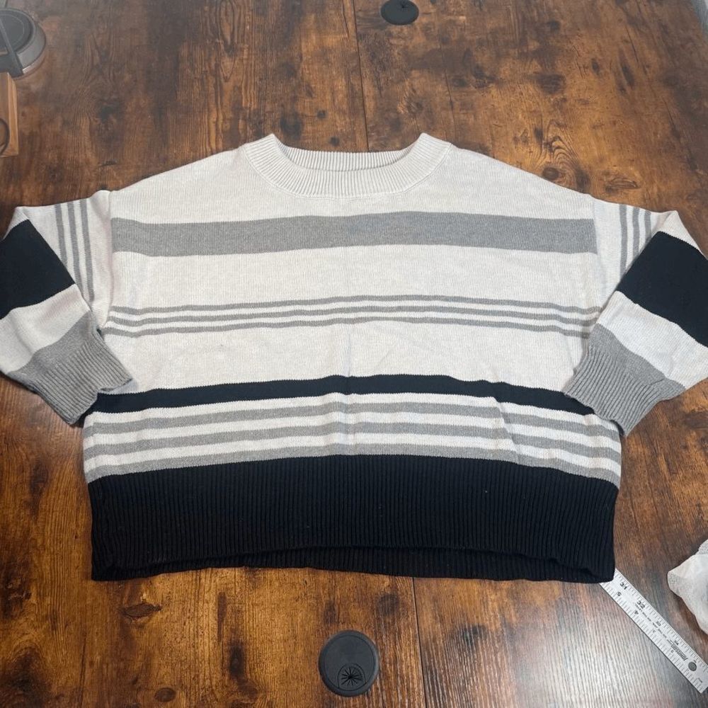 Lucky Brand Sweater Womens XXL Gray Striped Cotton Acrylic Boat Neck Long Dolman